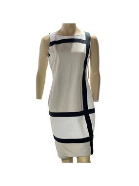 Thalian Womens Sleek Sleeveless Shift Dress With Black Contrast Stripes Size 8 9